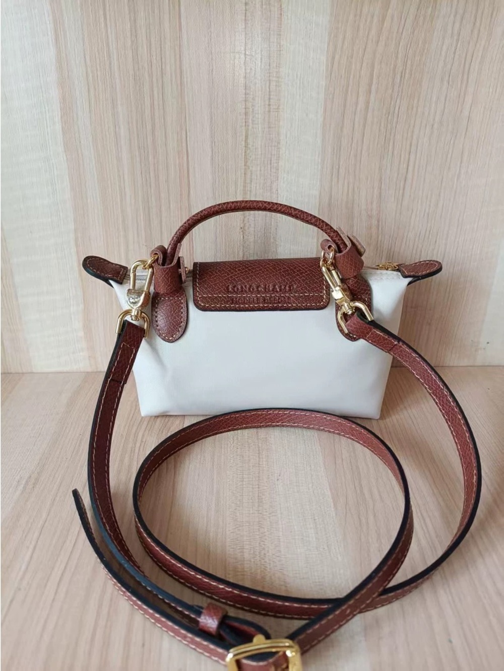 Longchamp Cream Mini Top-Handle Bag with Brown Flap - Picture 2 of 6